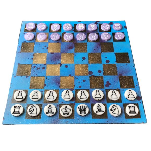 Chess Set - Golden Blue Splatter - Picture 1 of 9